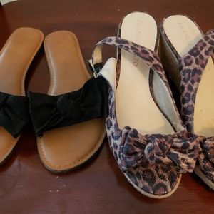 Two shoes one wedge one sandal